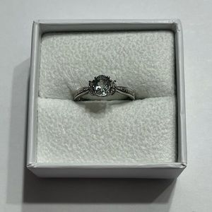 Sterling Silver CZ & Green Amethyst Ring. Size 9